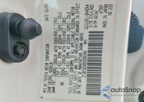 2005 Lexus Gx 470 z USA, uszkodzony, nr VIN JTJBT20X850080340